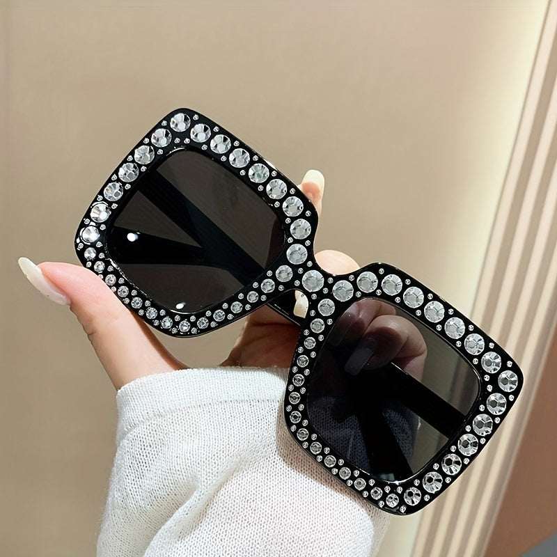 Summer Square Sunglasses Rhinestone UV400 Sun Shades for Women