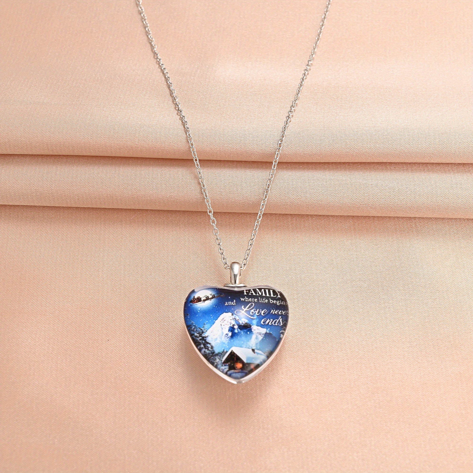 Snow Mountain Print Pendant Necklace Christmas Xmas Holiday Party Jewelry