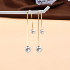 Minimalist Faux Pearl Threader Earrings Copper Material