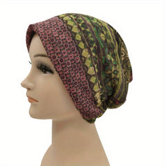 Boho Geometric Print Beanie Cap Vintage Skull Hat Lightweight Neck Gaiter