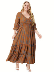 Plus Dot Print Half Sleeve Maxi Smock Dress