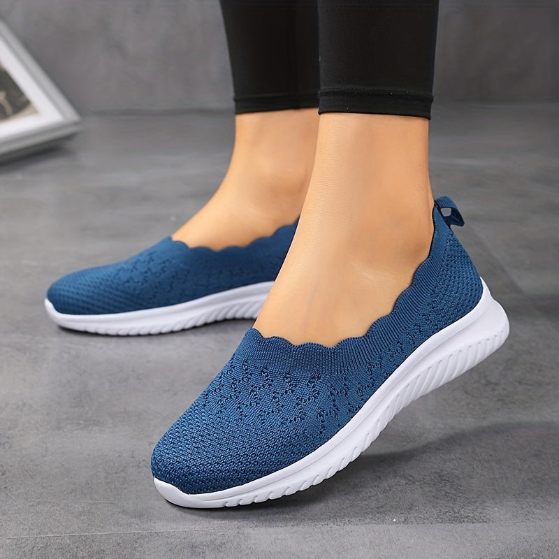 Women's Knit Flat Shoes Comfy Slip On Anti skid Casual Walking Shoes