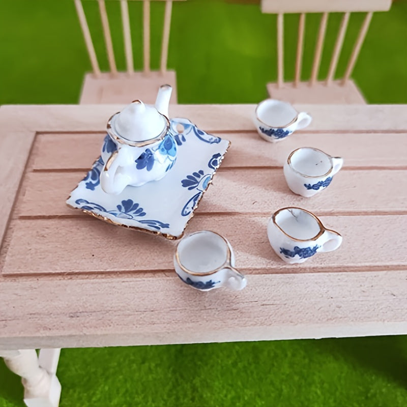 Colorful Ceramic Tea Set 6pcs for Dollhouses Pocket DIY Kitchen Playset