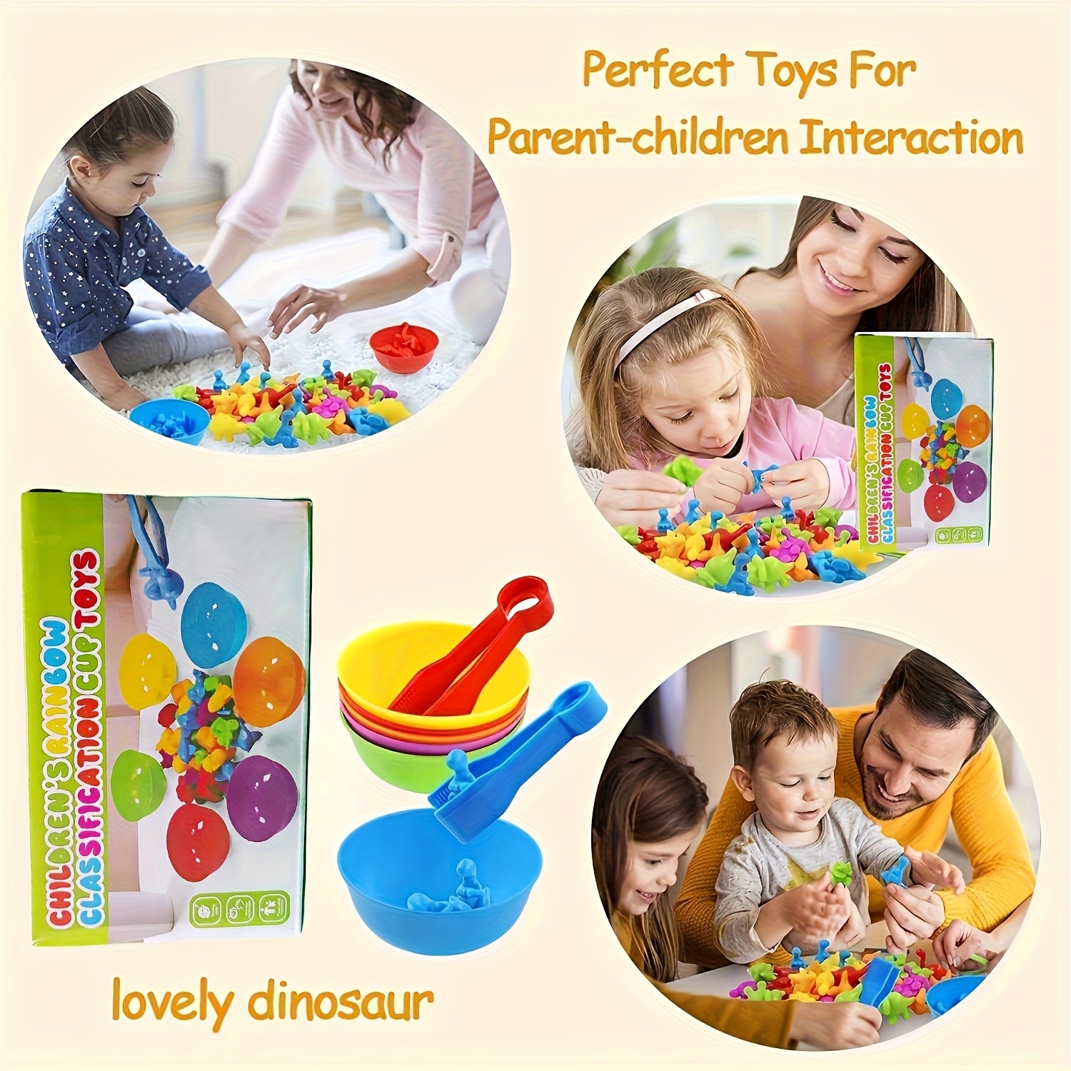 Dino Sensory Toys Set w/ Sorting Bowls & Matching Game for Toddlers