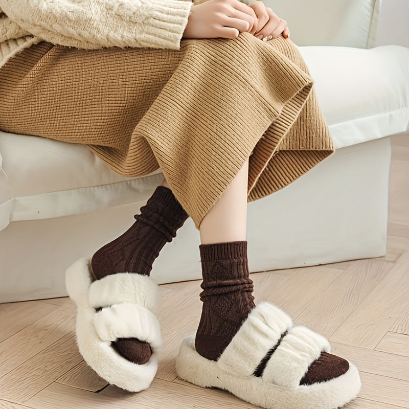 6 Pairs Argyle Solid Socks Mid Tube Women's Stockings
