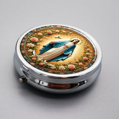Virgin Mary Metal Pill Box 3 Compartment Portable Organizer