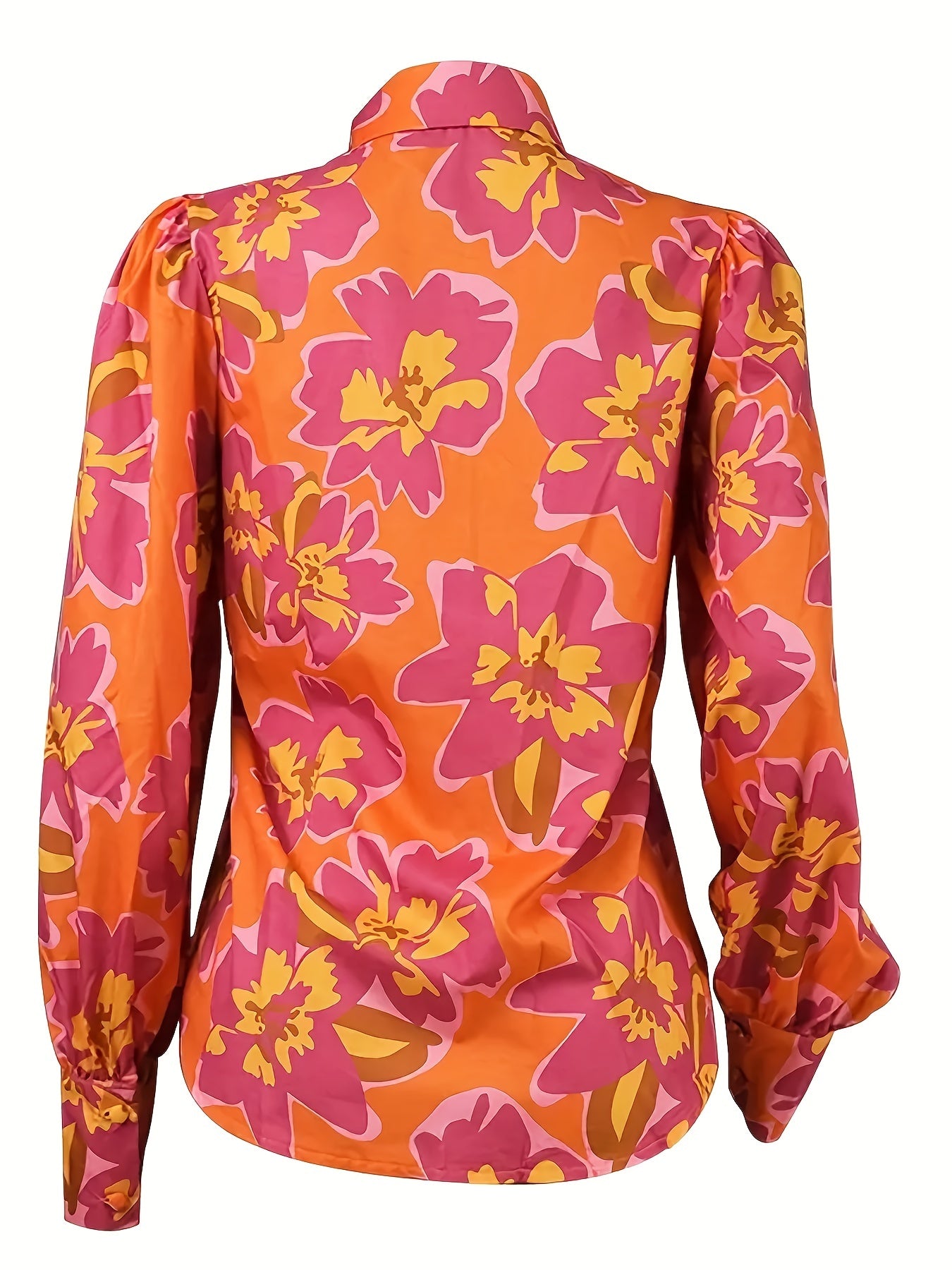  Floral Print Button Up Lantern Sleeve Blouse