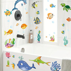Ocean Fish Dolphin Stained Glass Privacy Film Non-Adhesive UV Blocking