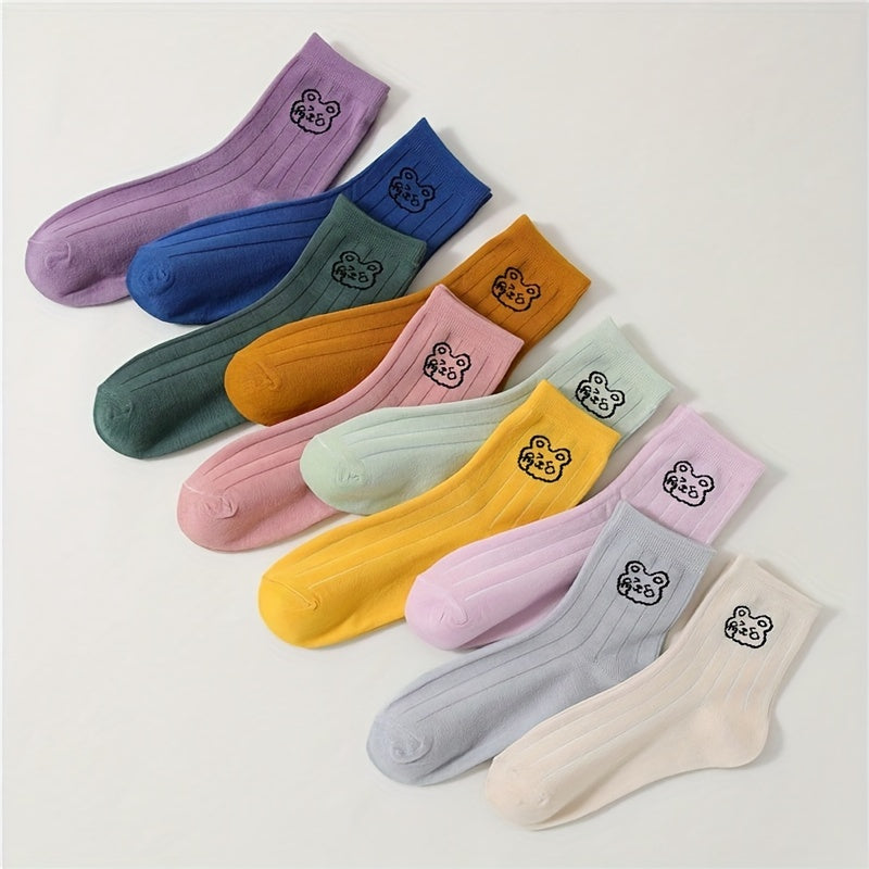 10 Pairs Cute Bear Print Socks for Women