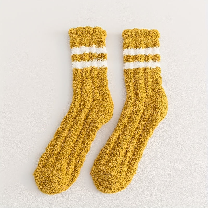 4 Pairs Striped Floor Socks, Soft & Warm Women's Stockings