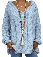  Casual Sweater Women's Solid Hooded Knitted Pullover Jumper