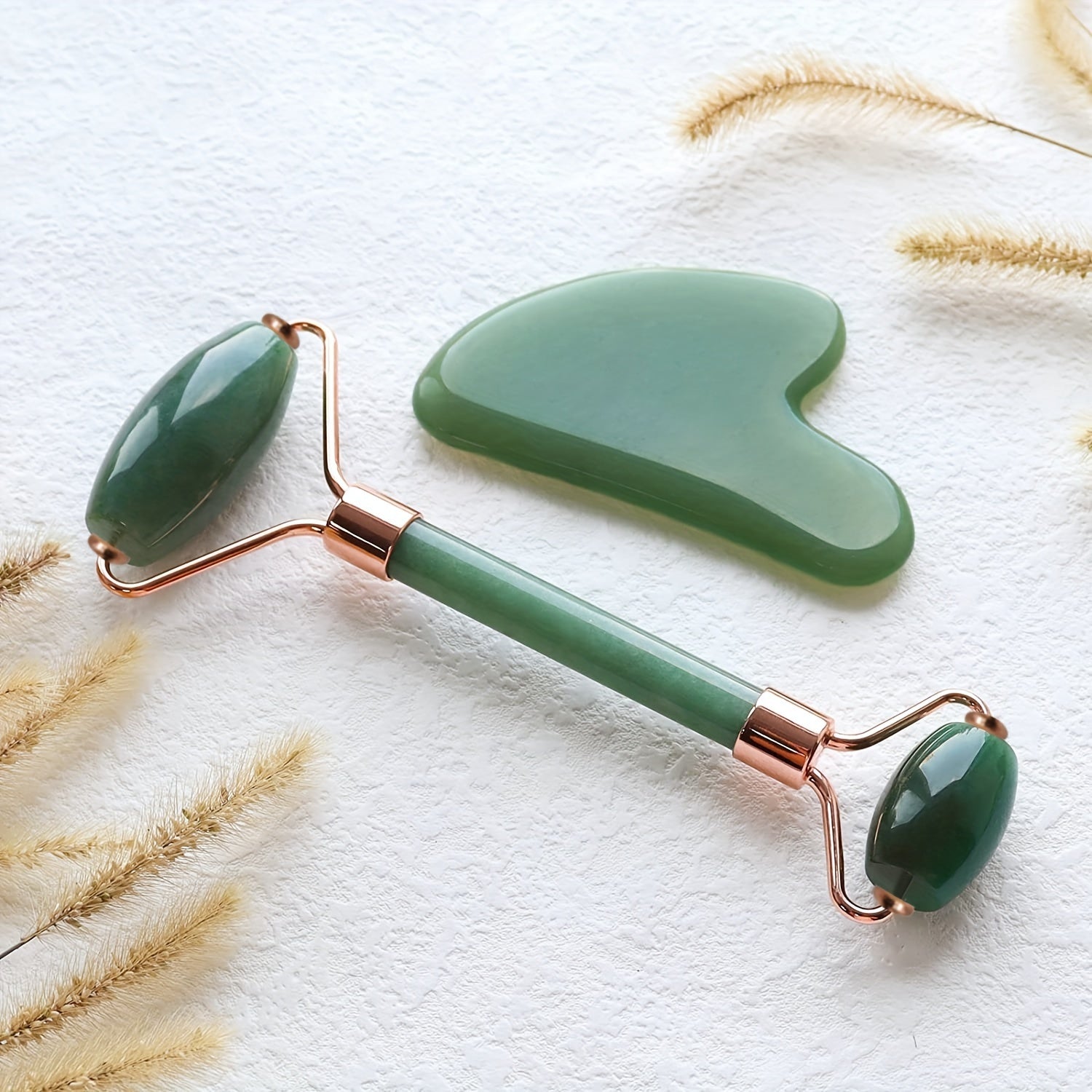 Jade Roller & Gua Sha Set Resin Massager for Facial Beauty Reduce Fine Lines