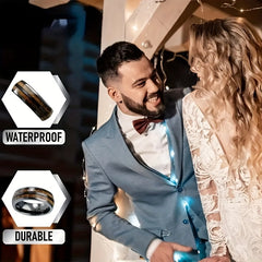 Wood Inlay Whiskey Barrel Ring Men's Wedding Band Women's En