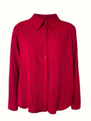  Ribbed Long Sleeve Button Up Blouse