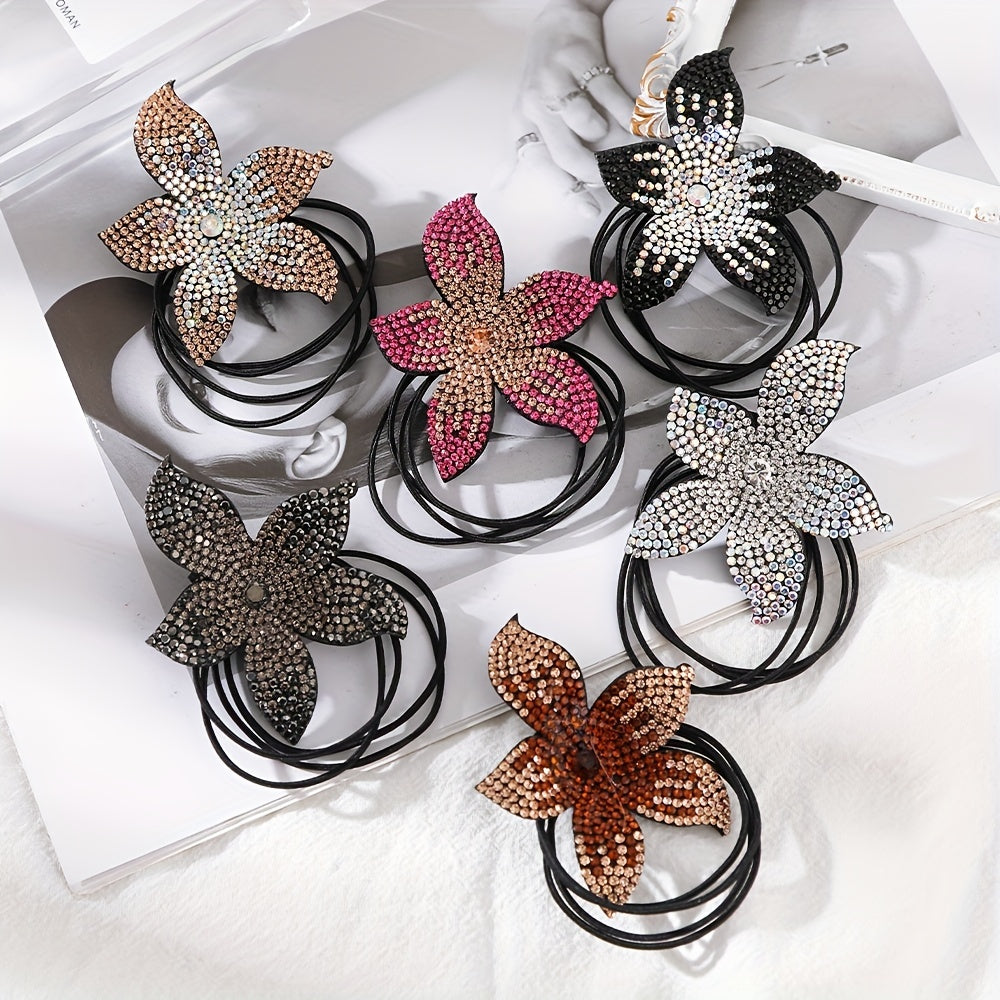 Women's Rhinestone Flower Resin Hair Tie Elastic Hair Rope