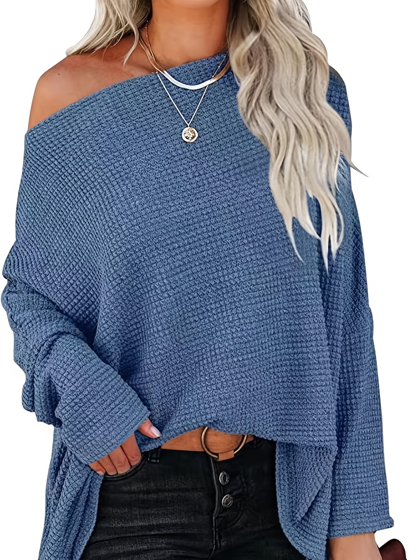 Off Shoulder Bat Sleeve Knitted Sweater Top
