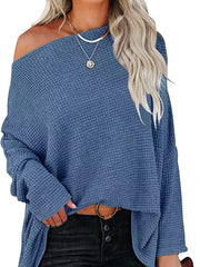 Off Shoulder Bat Sleeve Knitted Sweater Top