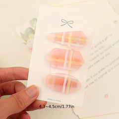 3pcs Jelly Pink Hair Clip Colorful Stripes Duck Billed Clip