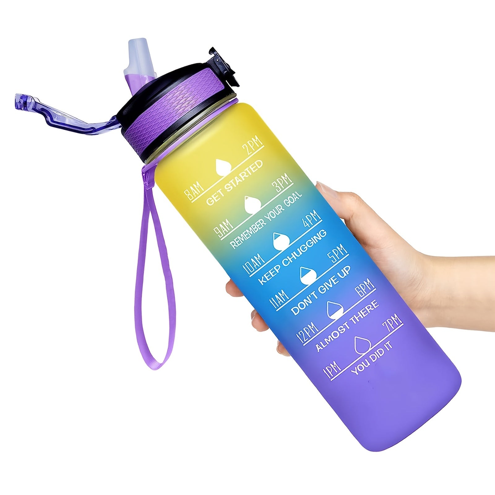 900ml Portable Water Bottle with Times Scale and Straw Leakproof Gradient Cup