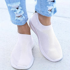 Women's Slip On Walking Shoes Flying Woven Casual Flat Shoes