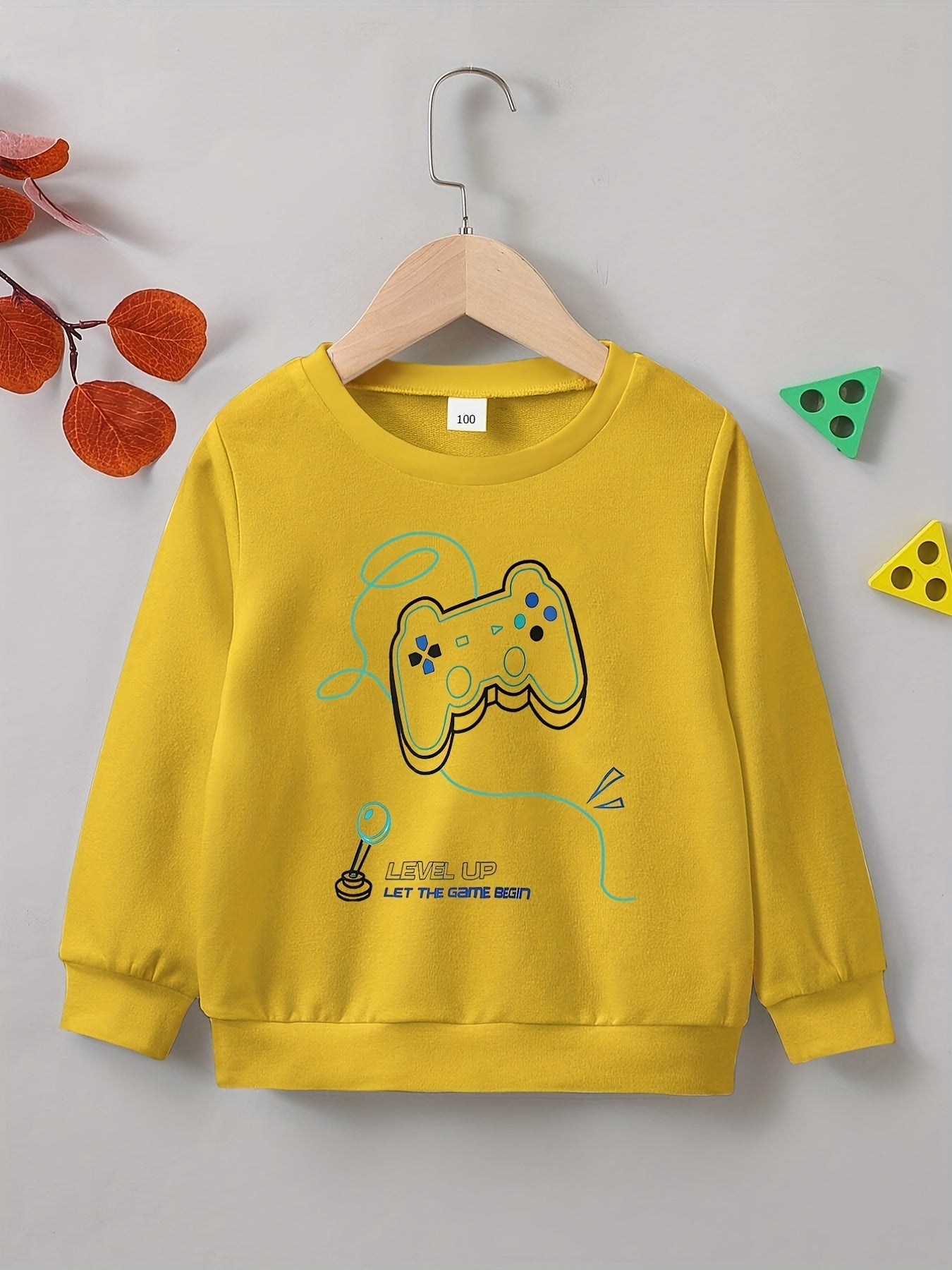 Boys Game Console & LEVEL UP Print Sweatshirt Crew Neck Top