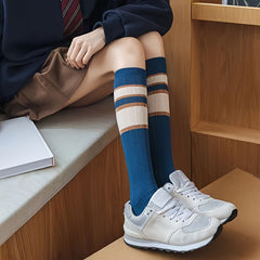 3 Pairs Striped Calf Socks Knee High Women's Stockings