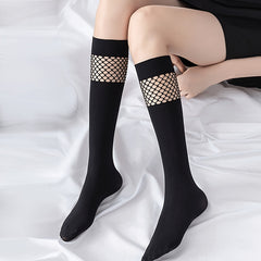 Fishnet Stitching Calf Socks Hollow Out Knee High Socks