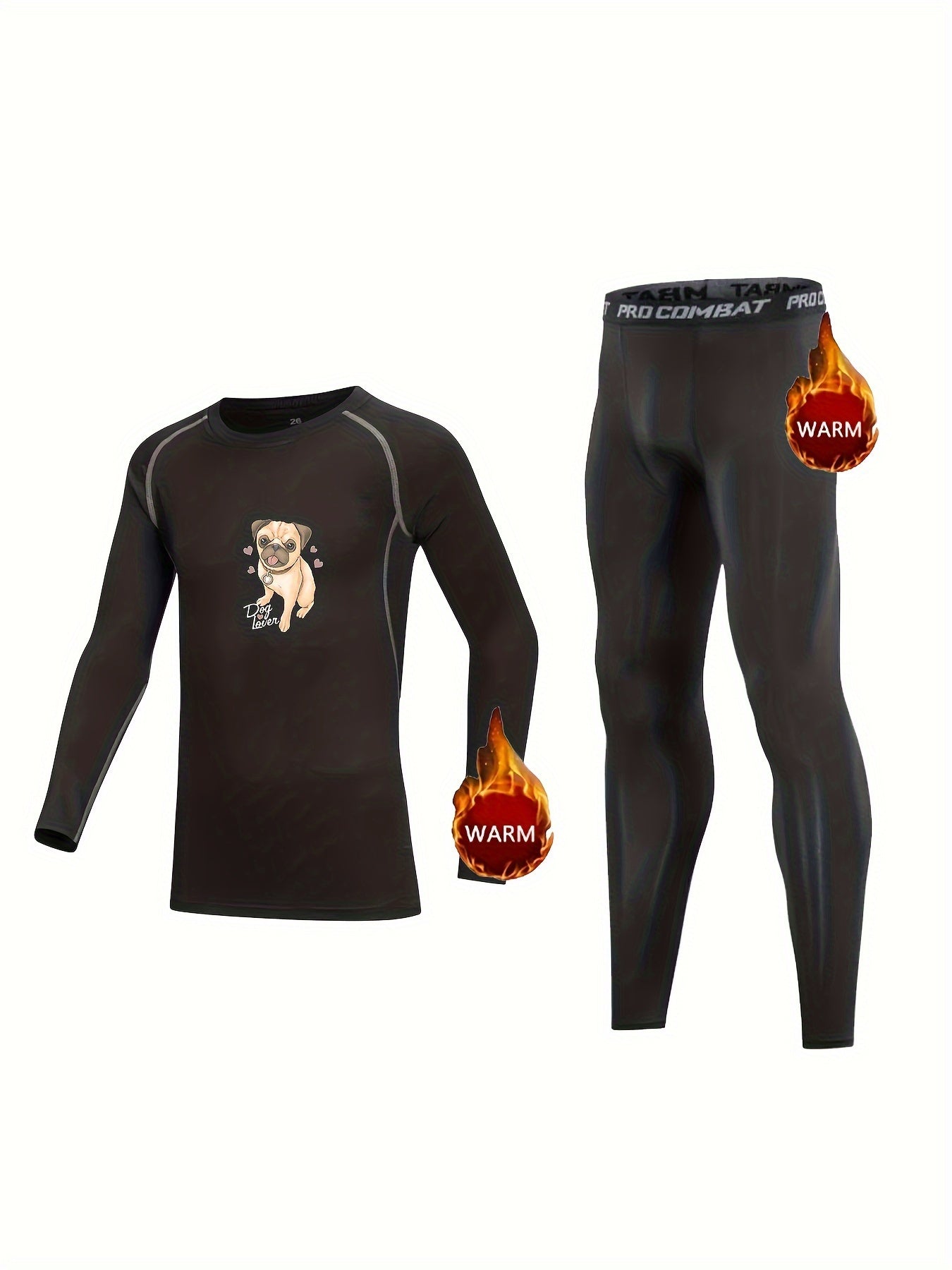 Kids Compression Fleece Sets Cartoon Dog Crew Neck Pullover