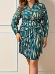  Polka Dot Long Sleeve Belted Dress