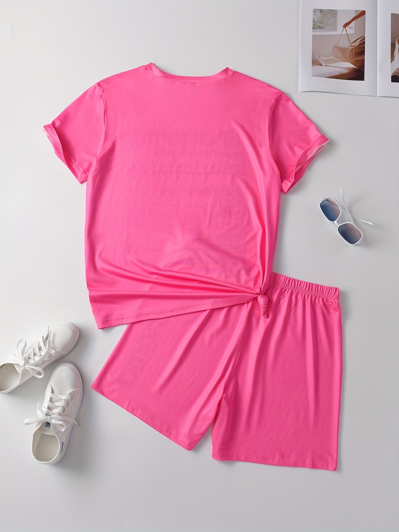 Women's Plus Size Letter Print Tee & Shorts Set