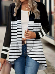  Colorblock Striped Long Sleeve Cardigan