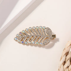 Rhinestone Leaf Hair Clip Glitter Duck Billed Clip Style Hair Clip