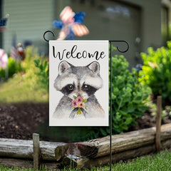 Raccoon With Flowers Garden Flags Spring Double Sided Polyester Yard Flag