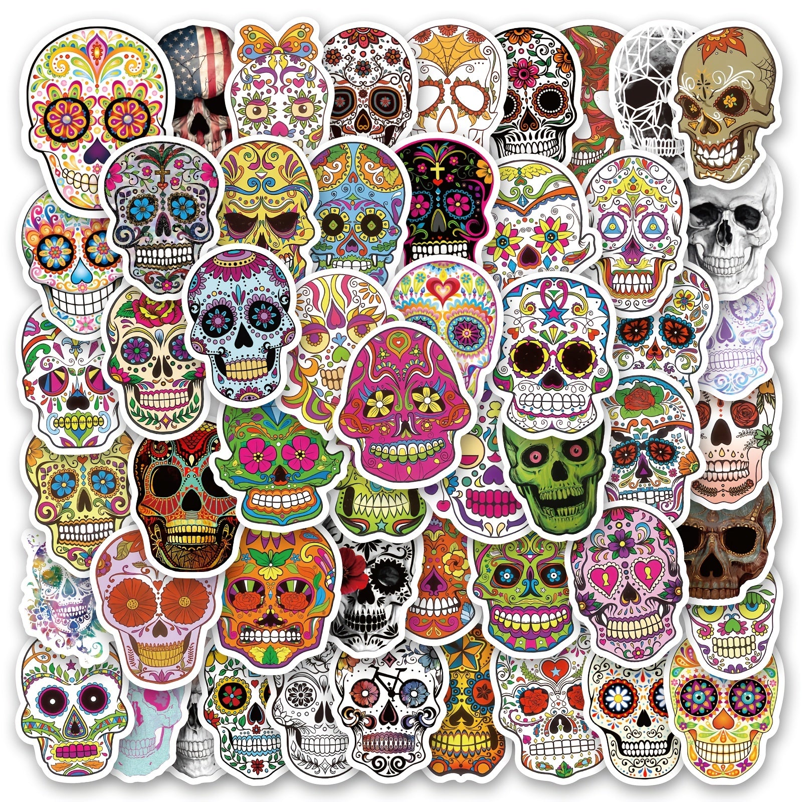 60pcs Skull Stickers Halloween Mexican Dead Stickers for Laptop Water Bottle