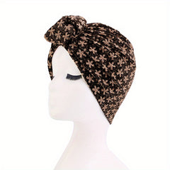 Glitter Flower Jacquard Turban Cap Solid Knotted Hijab Head Wraps