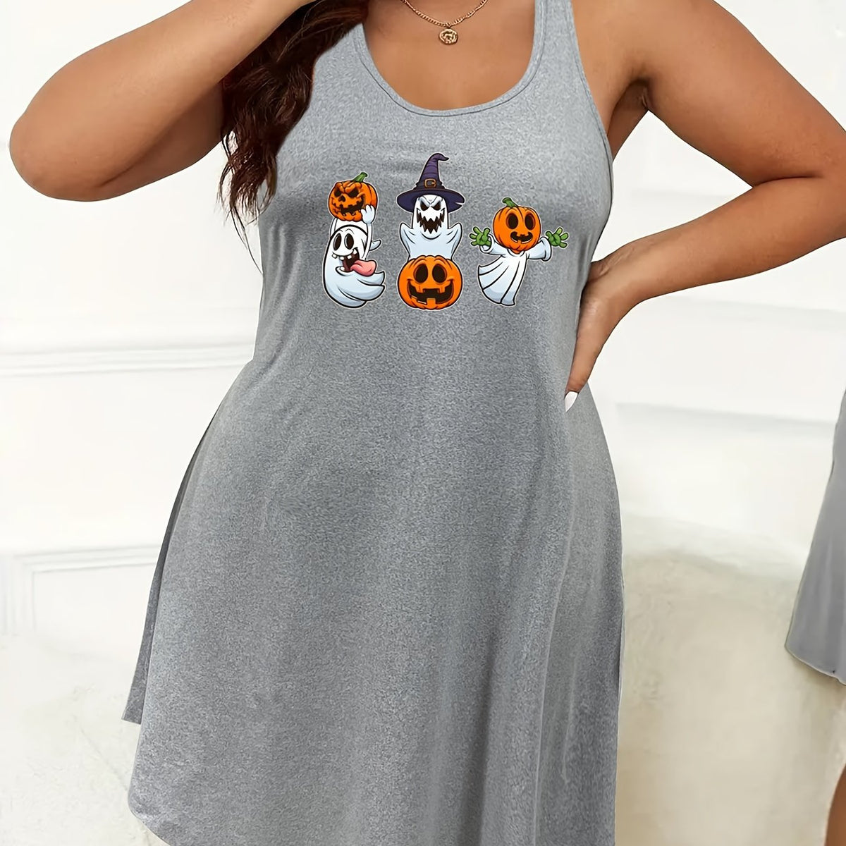  Halloween Nightdress Women's Ghost Print Tank Sleep Dress