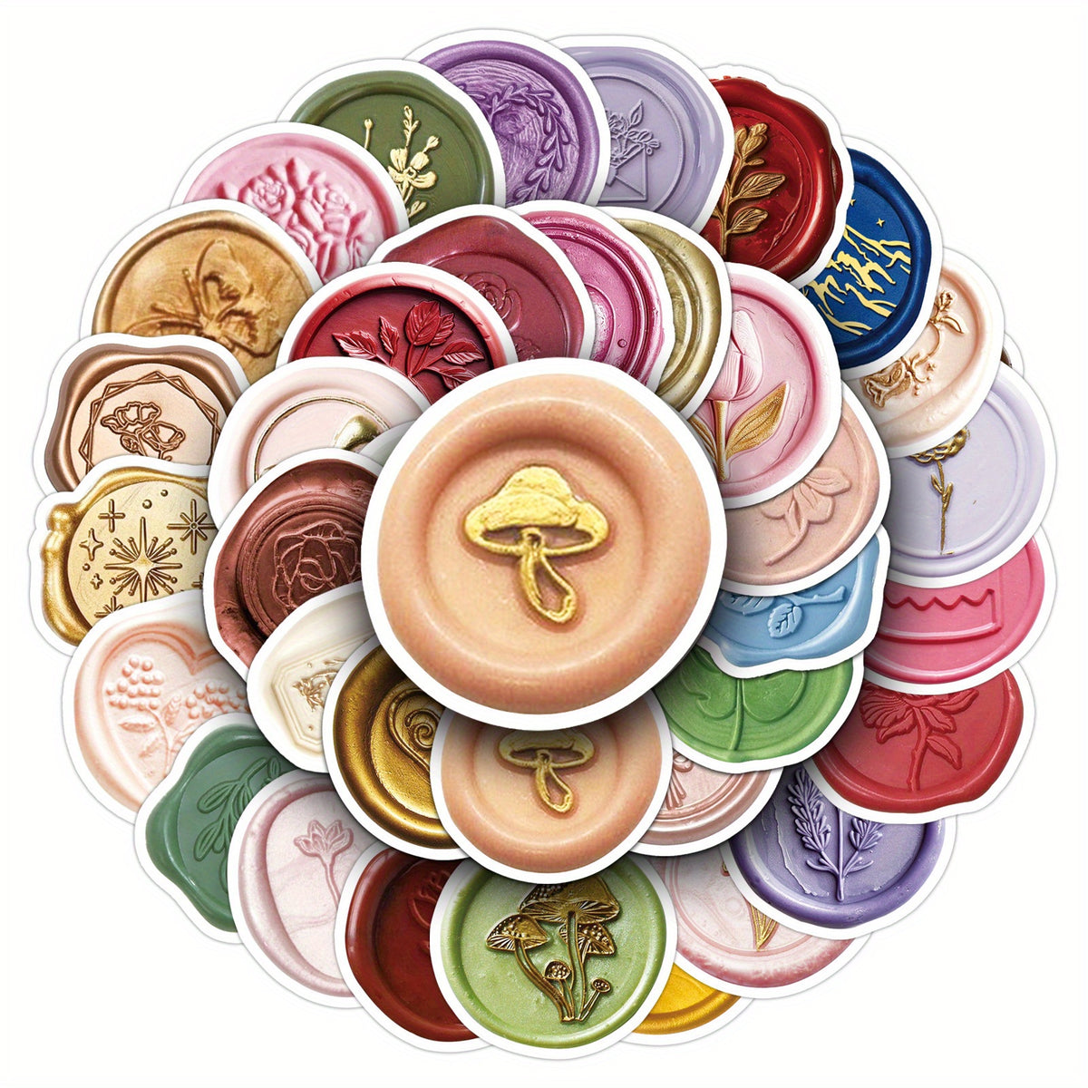50pcs Self Adhesive Mushroom & Floral Stickers for Bottles Laptop