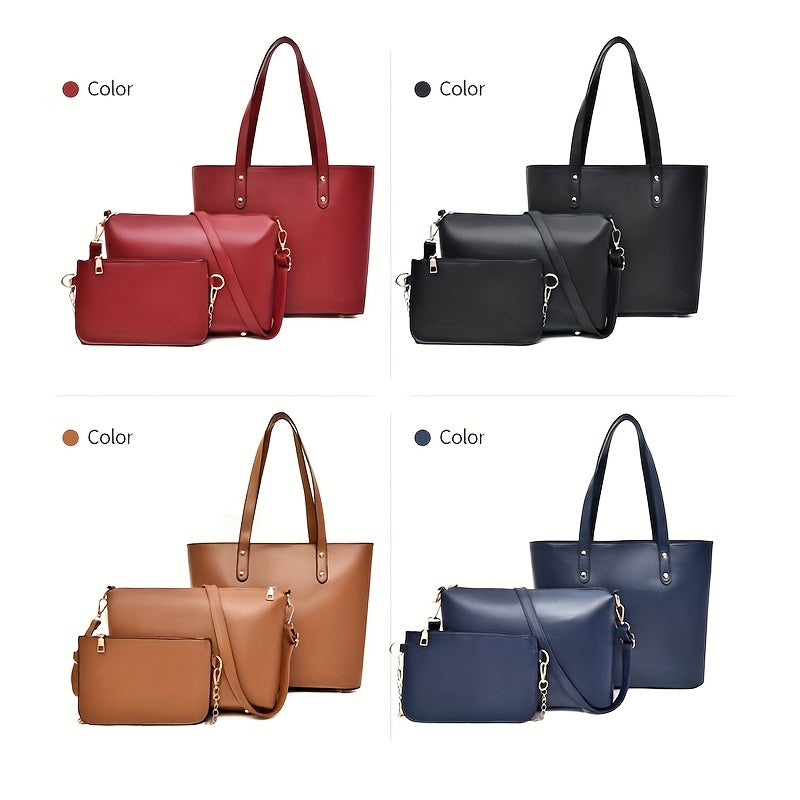 3pcs PU Leather Bag Sets - Crossbody Bag, Wallet, Tote Bag