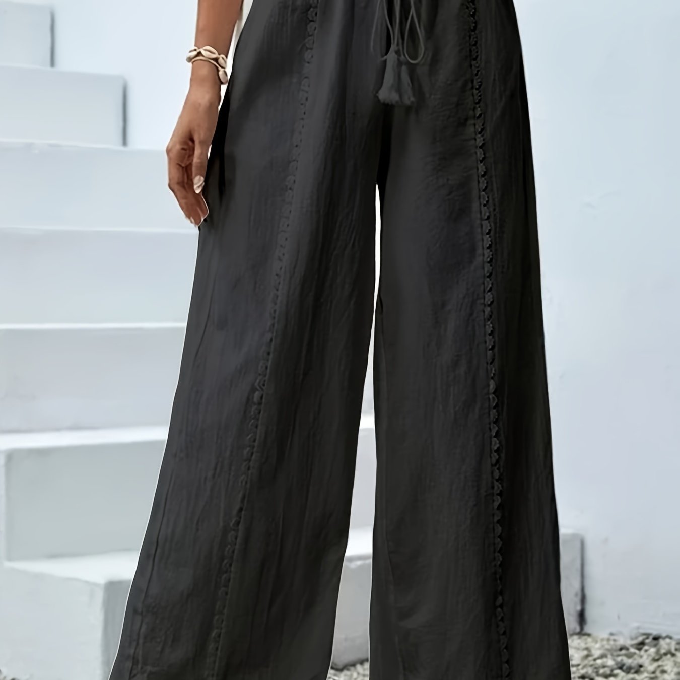 Lace Trim Wide Leg Trousers