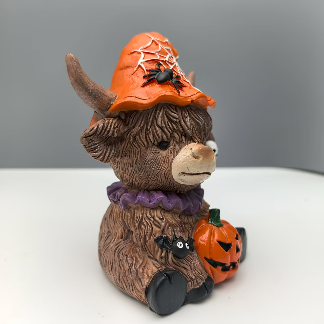 Spooky Highland Cow Halloween Figurines with Witch Hats