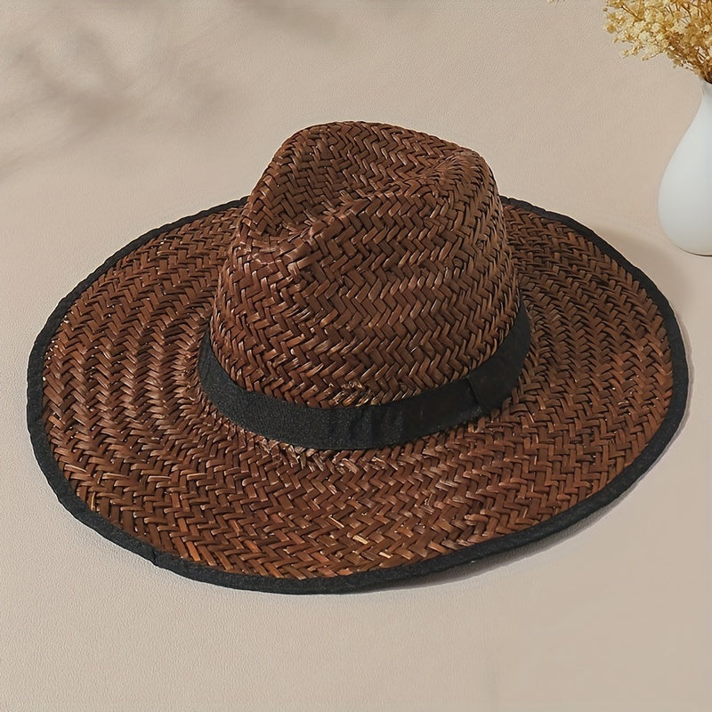 Vintage Wide Brim Sun Hat UV Protection Straw Boonie Hats