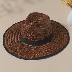 Vintage Wide Brim Sun Hat UV Protection Straw Boonie Hats