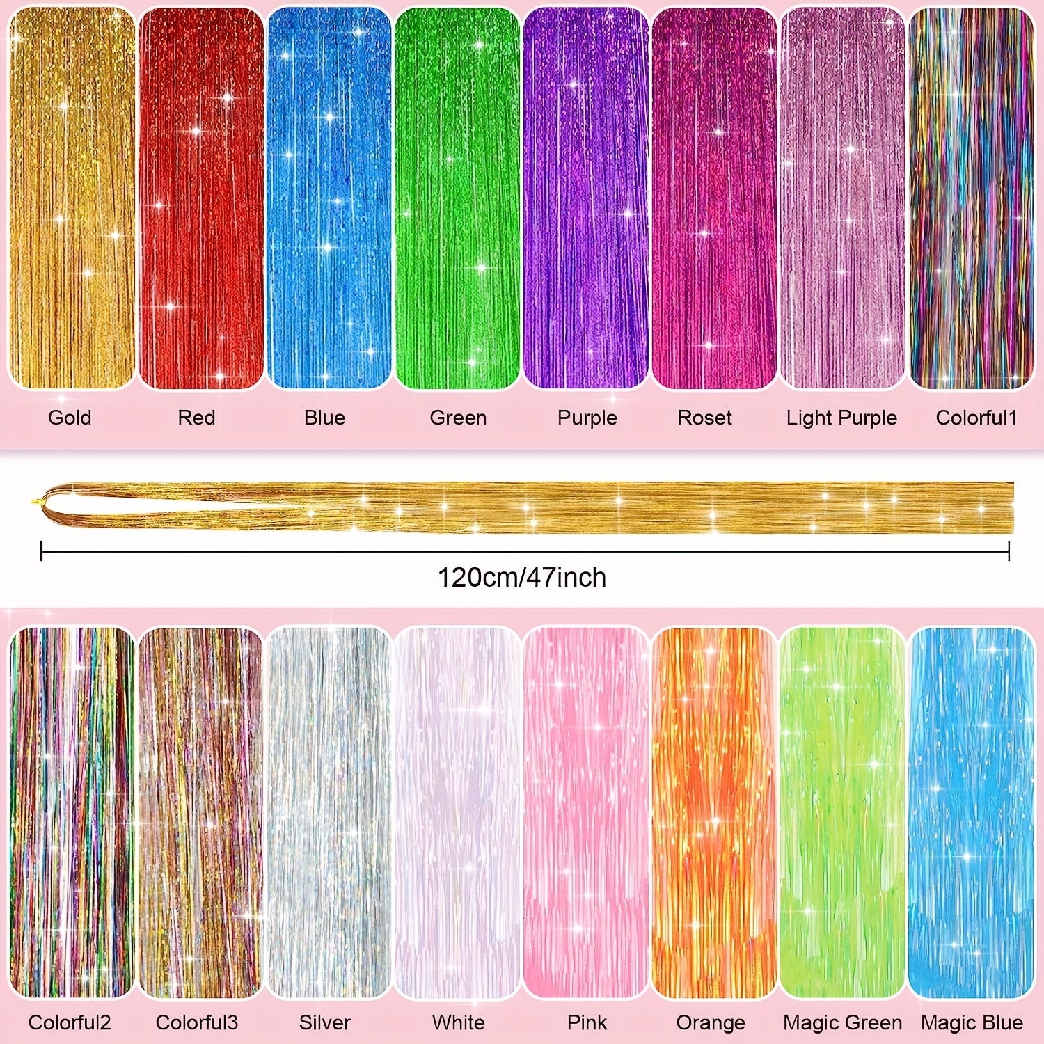 38 Cm Tinsel Hair Extension Kit - 2400 Strands - 12 Mixed Colors