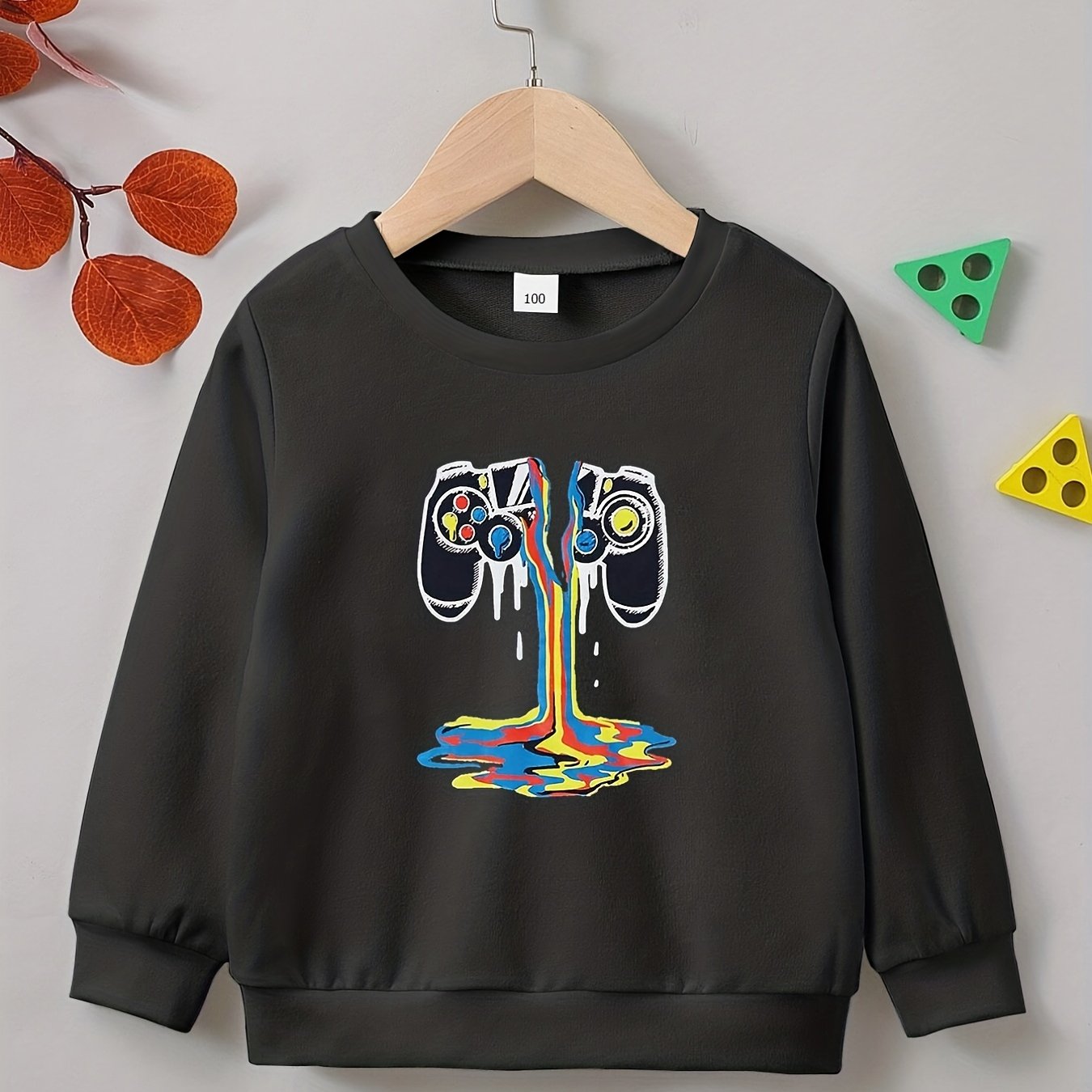 Broken Gamepad Print Boys Casual Pullover Sweatshirt