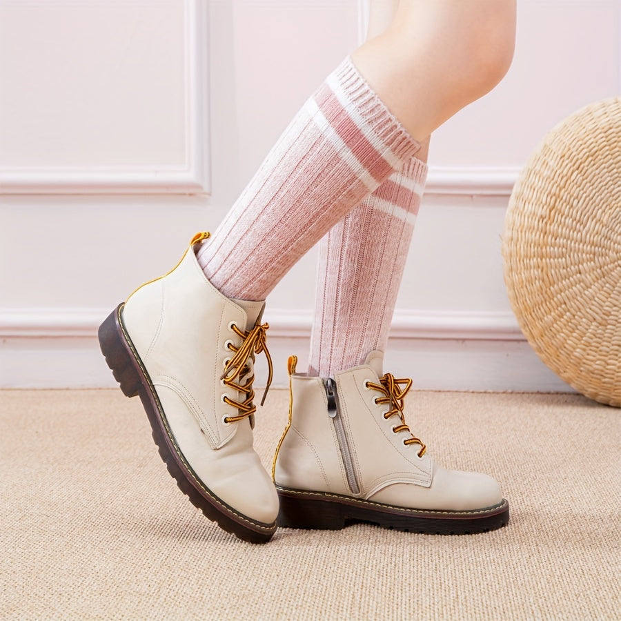 3 Pairs Striped Crew Socks Comfy & Breathable College Style Socks Women's Stocki