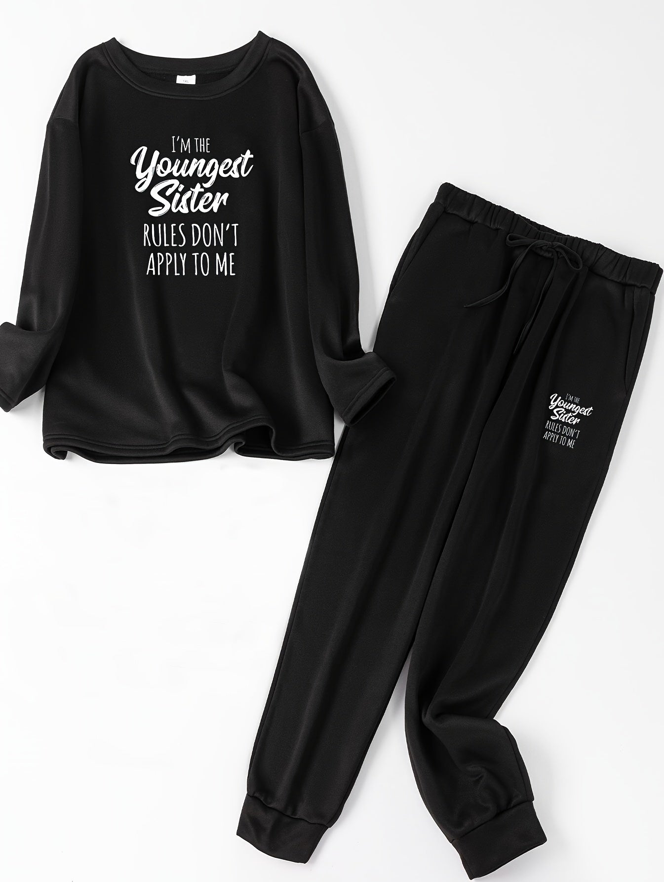  Lounge Set Women's Slogan Print Fleece Top & Joggers Pajamas