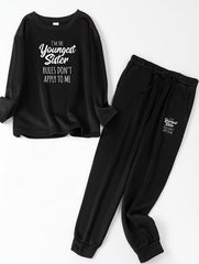  Lounge Set Women's Slogan Print Fleece Top & Joggers Pajamas