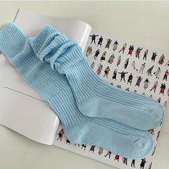 Solid Knitted Calf Socks Knee High Women's Stockings & Hosiery
