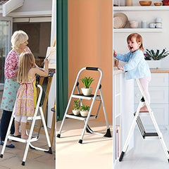 Steel 2 Step Folding Step Ladder Anti Slip Sturdy Handgrip Step Stool