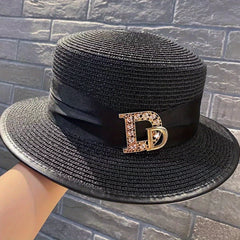 Vintage Flat Top Trilby Fedora Cap Women Sunscreen Straw Hats